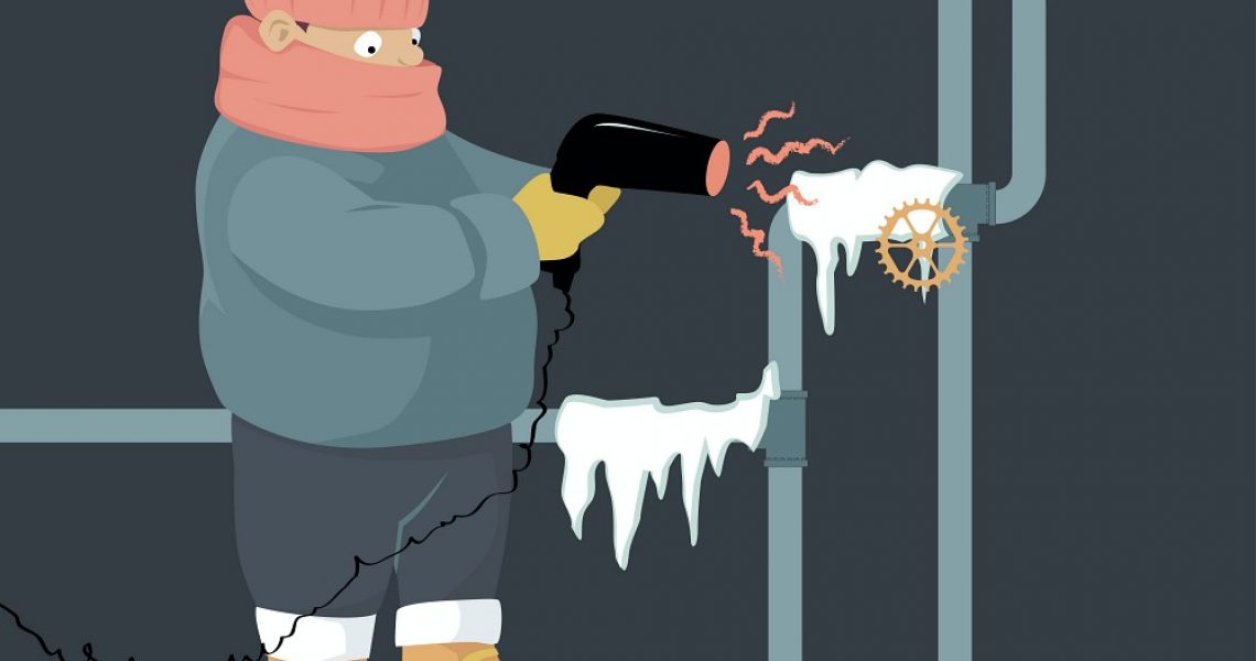 Graphic of man thawing frozen pipes